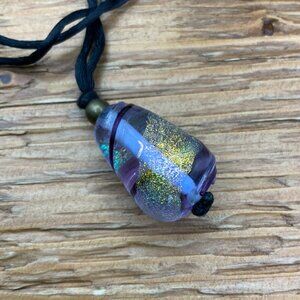 Murano Style Glass Purple Gold Shimmer Foil Drop Pendant Necklace